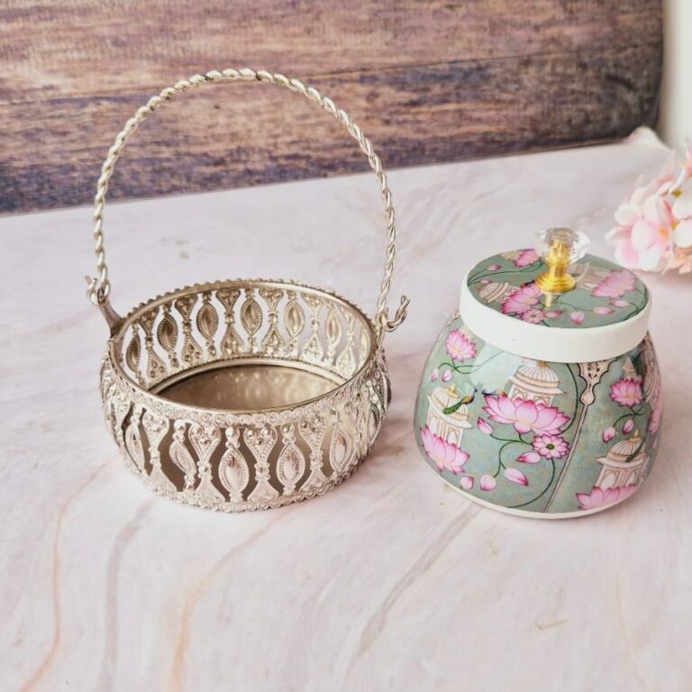 Silver finish Metal Baskets with Meena stickers