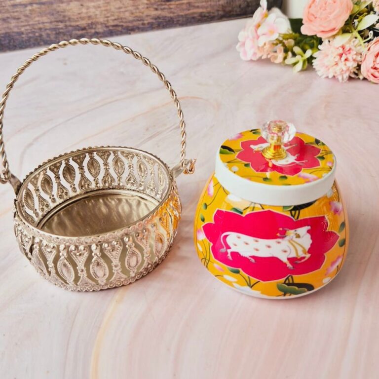 Silver finish Metal Baskets with Meena stickers