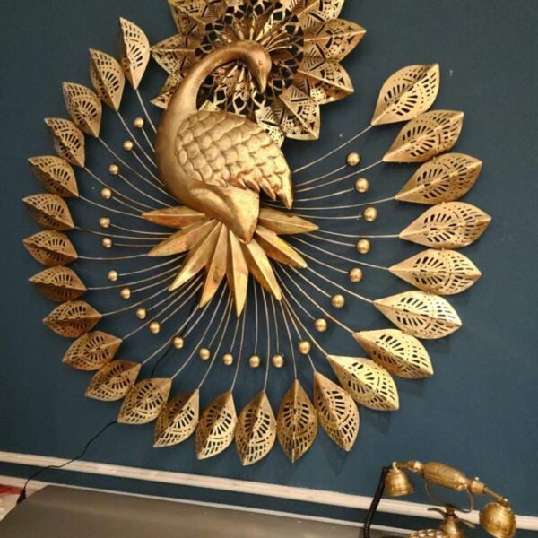 Metal Peacock Wall Decor Size: 41x44 inches with led light Material: Wrought Iron