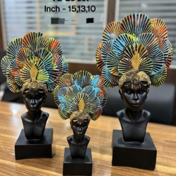 Heads with Decorated Fiber Table Decor Sets of 3 pics Material - fiber Size - 15 inches 13 inches 10 inches