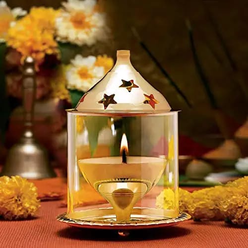 Brass Akhand Diya With Borosilicate Glass