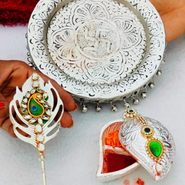German Silver Rakhi with Thali Combo