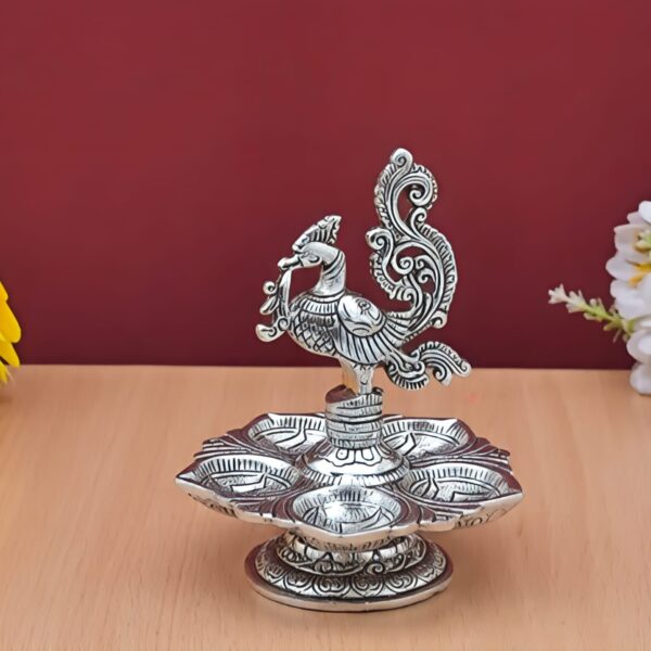 Beautiful German silver peacock panhwati diya