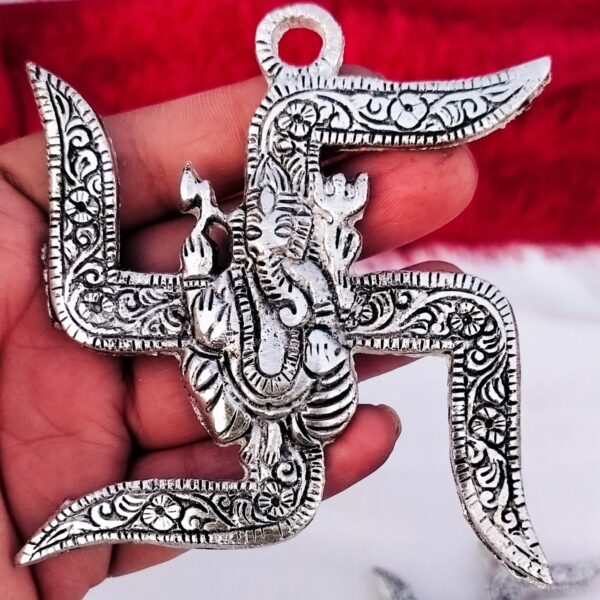 Antique German silver wall hanging swastik with Ganesh engraved