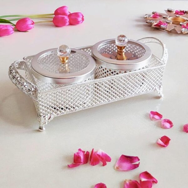 German Silver Intricate Dry Fruit Trey Bowl Set