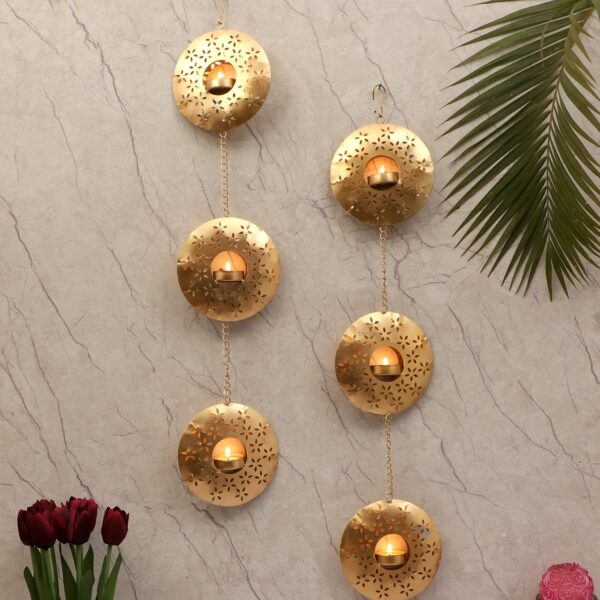 Hanging Round Etching Tealight Holder Set of 2