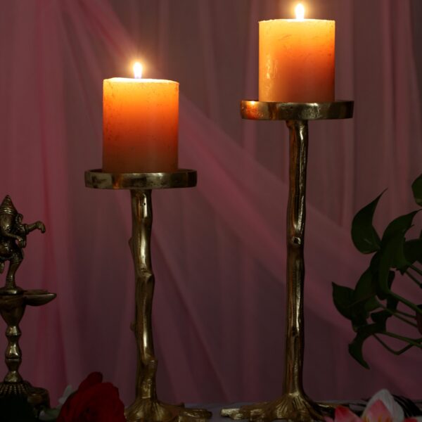 Aluminum Candle Stand Set of 2 Plant Stem Styled