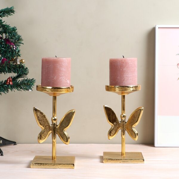 Aluminum Candle Stand Set of 2 Butterfly