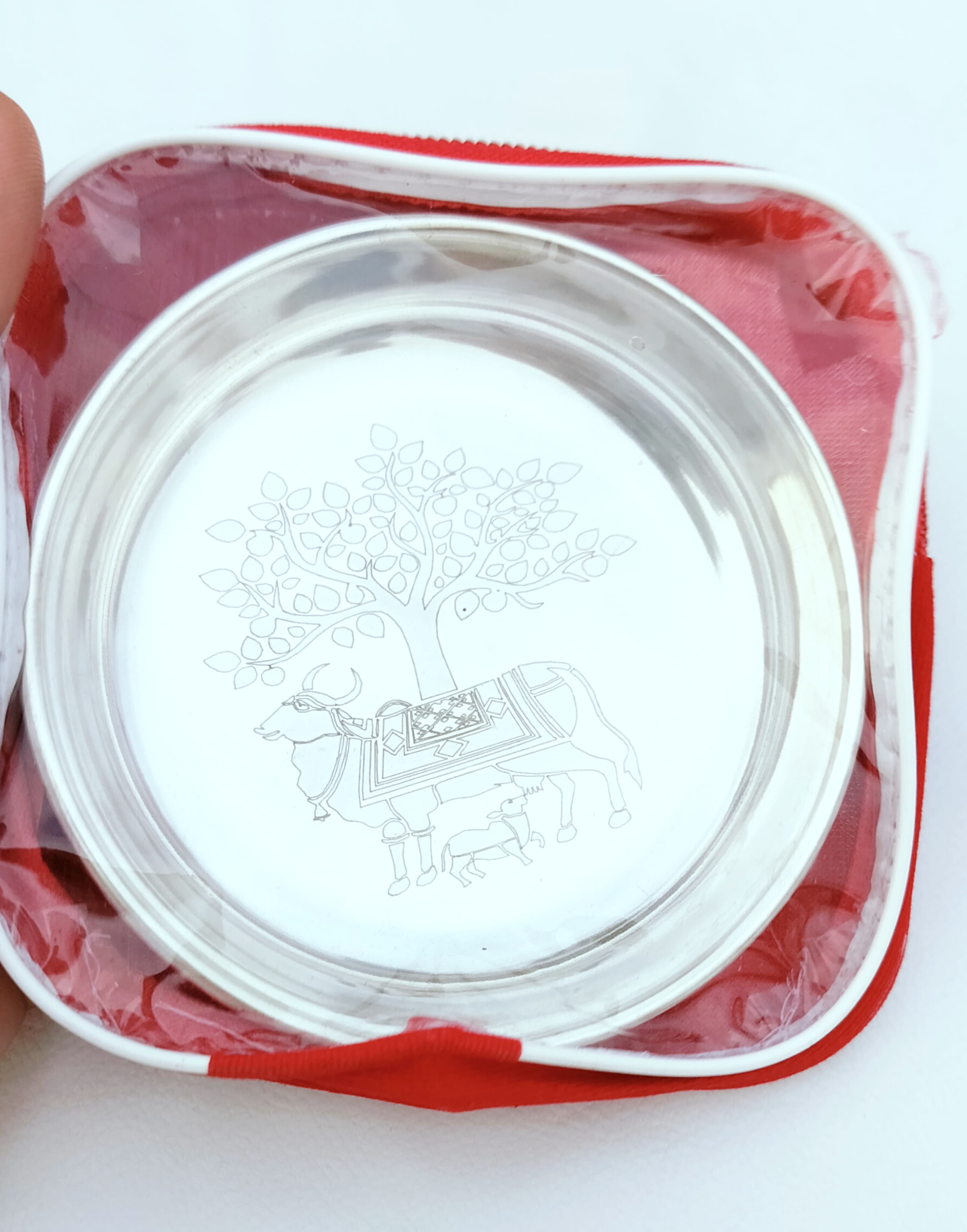 German silver hand engraved cow calf with kalpavriksh