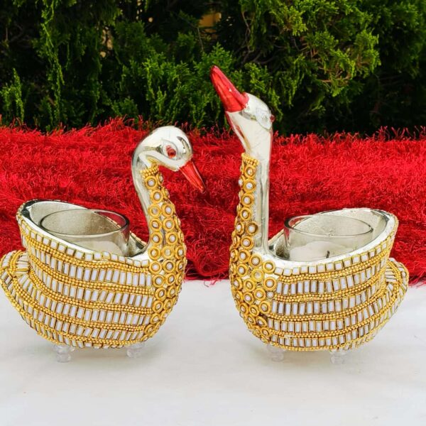 German silver marble stone work with Gold edges Love birds