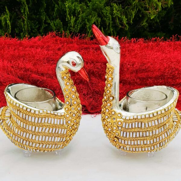 German silver marble stone work with Gold edges Love birds