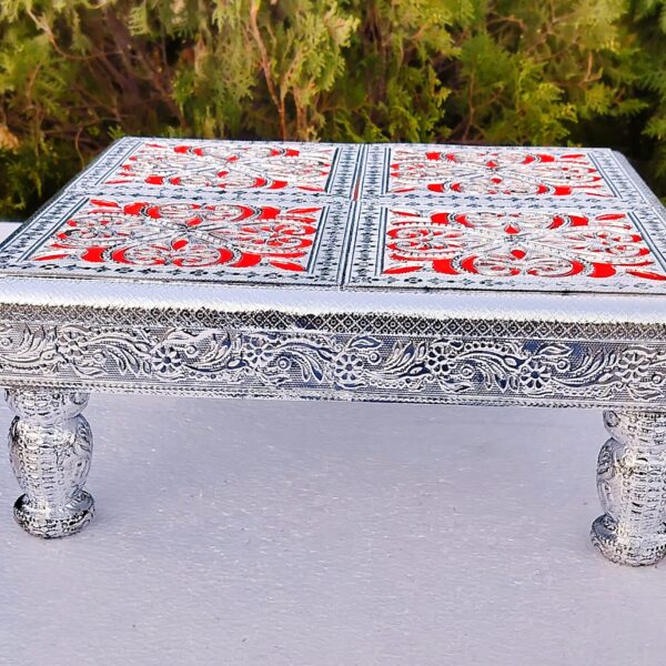 Pure German silver work on  teak wood chowki