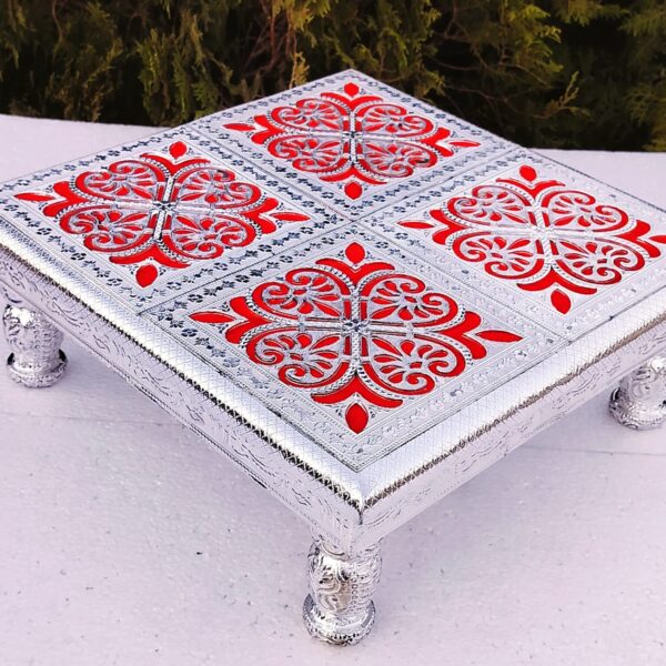 Pure German silver work on  teak wood chowki