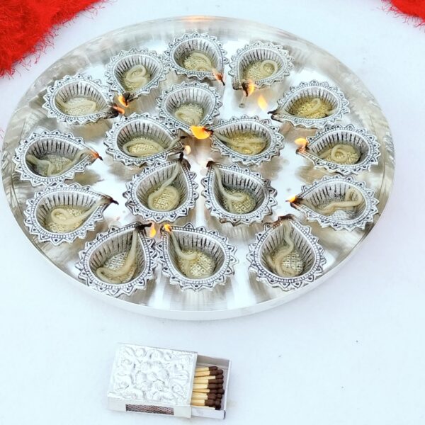 German silver 16 diya MAHALAKSHMI aarti thali set