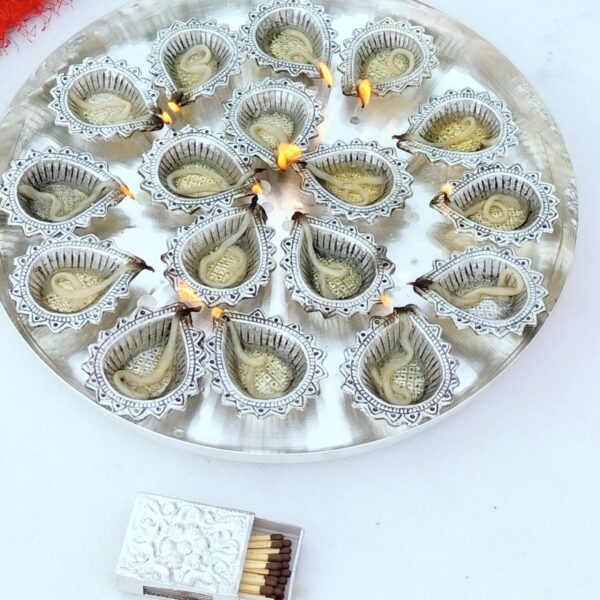 German silver 16 diya MAHALAKSHMI aarti thali set