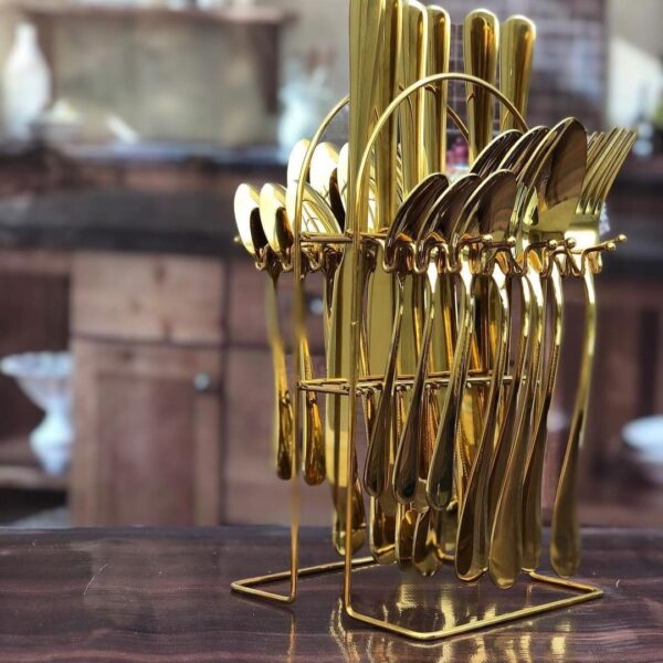 Golden 25 piece Cutlery with Stand