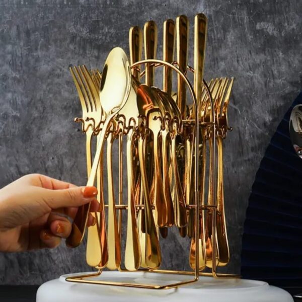 Golden 25 piece Cutlery with Stand