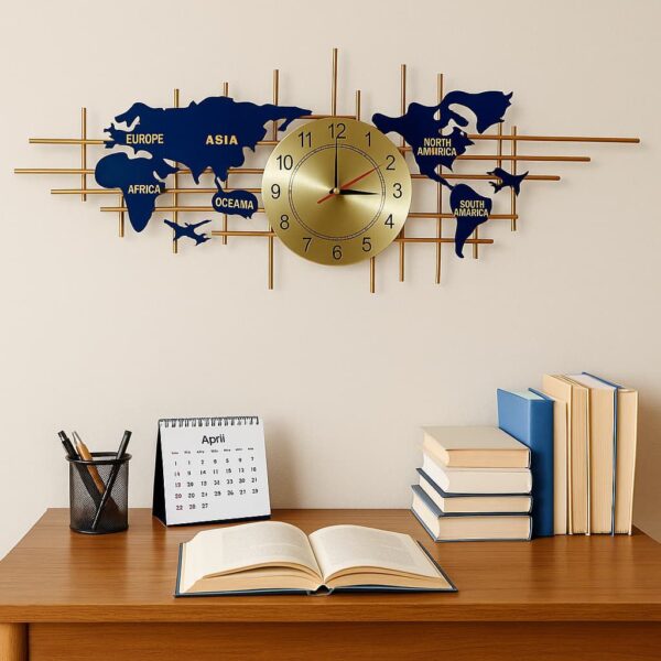 Metal World Map Upfront Wall Clock