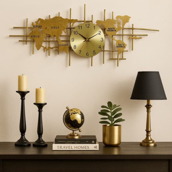 Metal World Map Upfront Wall Clock