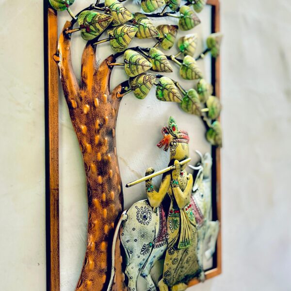 Metal Krishna with cow