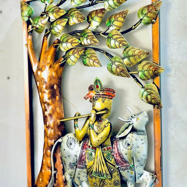 Metal Krishna with cow