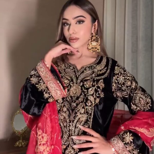 Velvet Kurti and Palazzo Set with Work