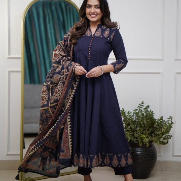 Printed Cotton Kurti and Pant with Work