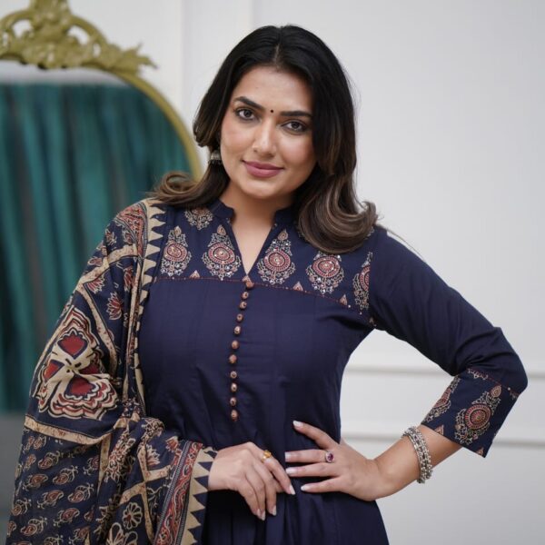 Printed Cotton Kurti and Pant with Work