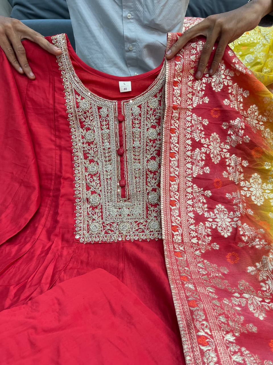 Anarkali Flared Kurti Pant Dupatta Set - Image 2