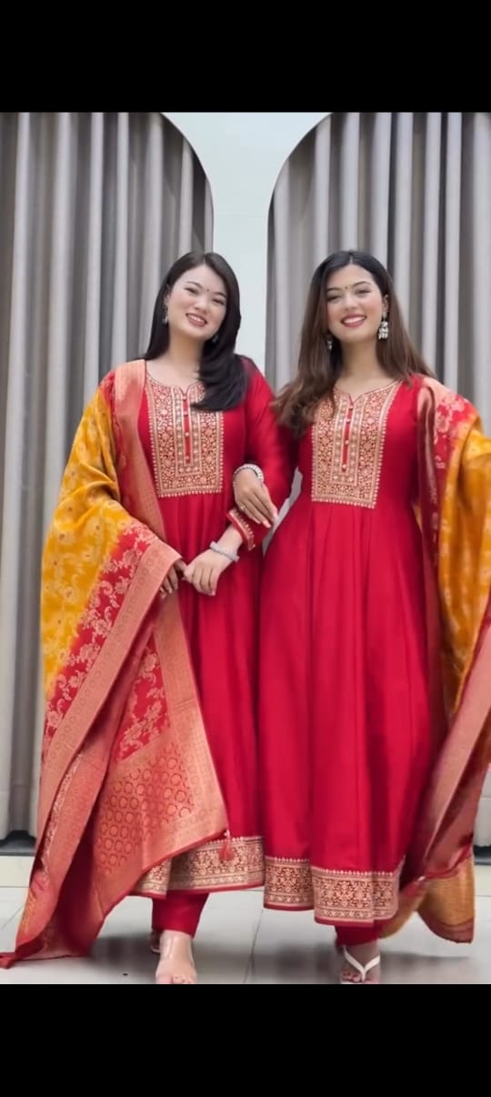 Anarkali Flared Kurti Pant Dupatta Set