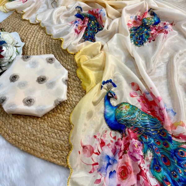 Malai Silk Saree with Peacock Design