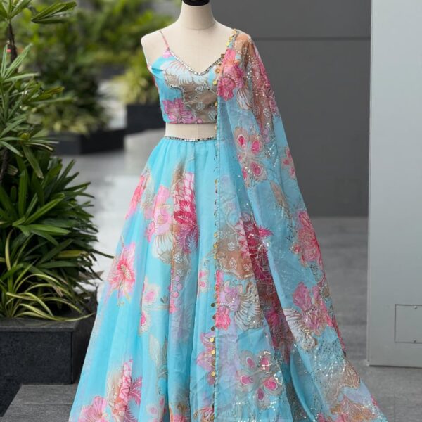 Pure Organza digital printed lehnga