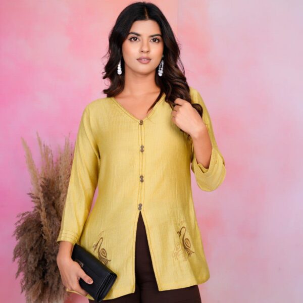 Woman mustard yellow embroidery fancy top