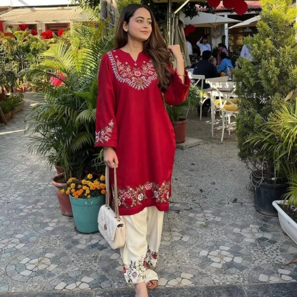 Red Embroidered Co-ord Set