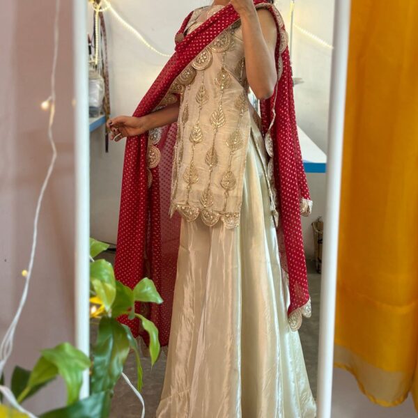 Cream Soft Chinon Kurti Three Piece Set