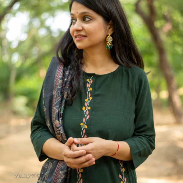 Green Handloom Kurti with Pant Set