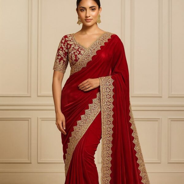 Red fancy Fendy satin fabric saree