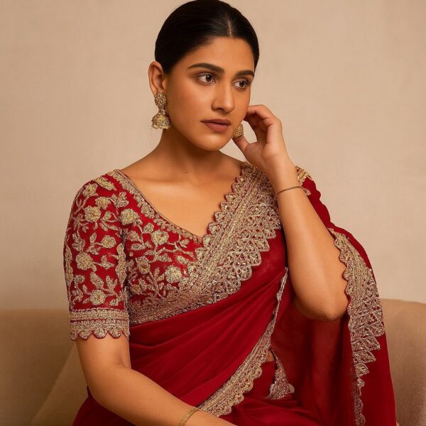 Red fancy Fendy satin fabric saree