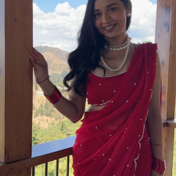 Red Premium Georgette Saree Hand Pearl work