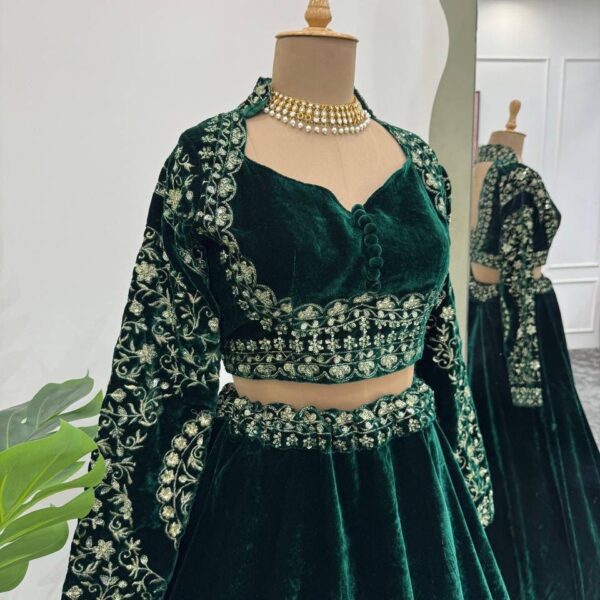 Green Viscose Velvet Lehenga