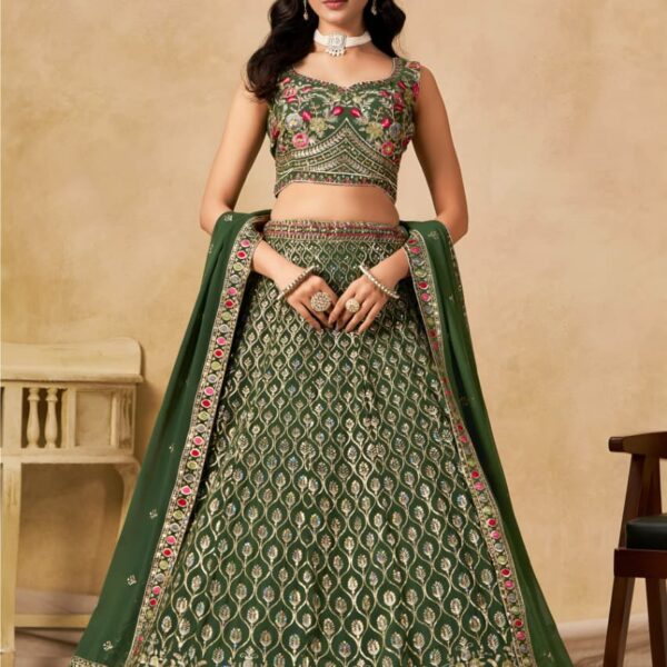 Rich Bottle-green georgette lehenga