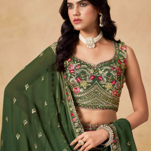 Rich Bottle-green georgette lehenga