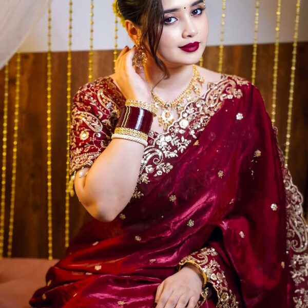 Soft Fandy Satin Saree with heavy embroidery