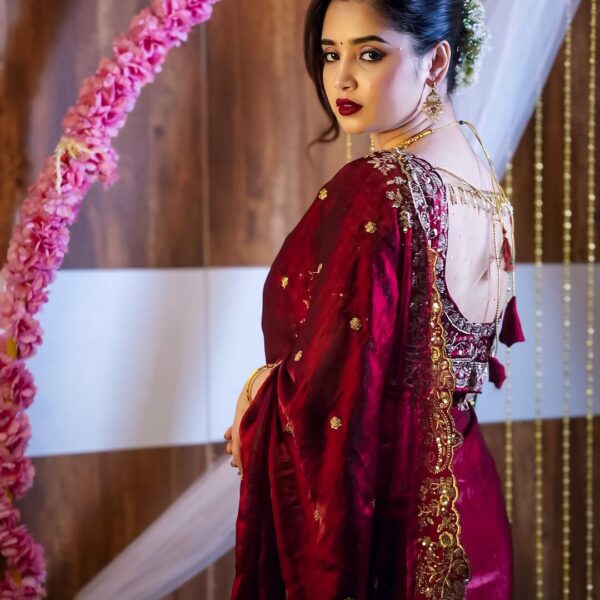 Soft Fandy Satin Saree with heavy embroidery