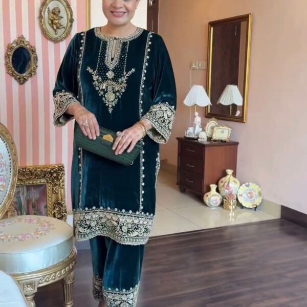 Velvet Kurta Three Piece Suit Set