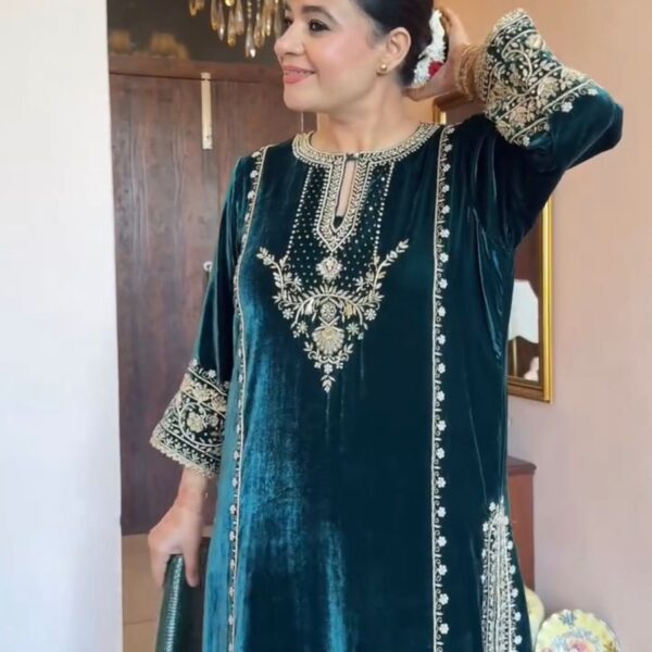 Velvet Kurta Three Piece Suit Set