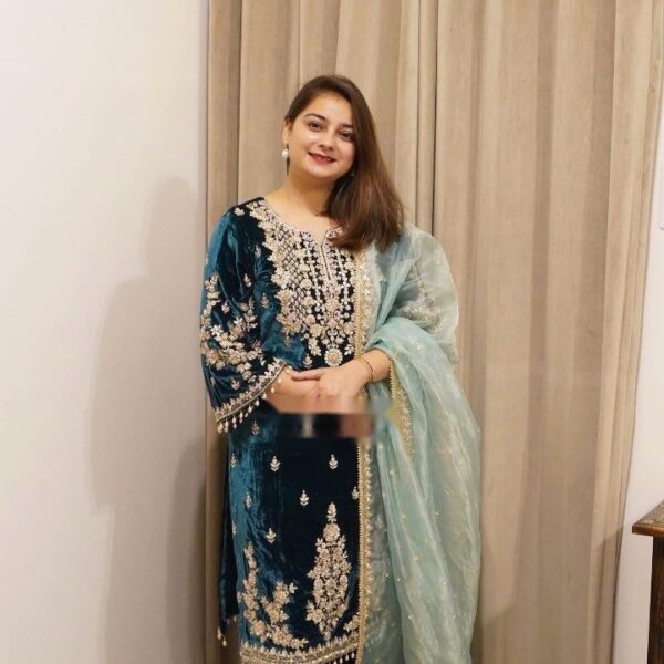 Pure Viscose Velvet With Embroidery Suit Set