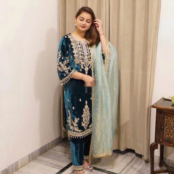 Pure Viscose Velvet With Embroidery Suit Set