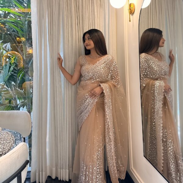 Gold Premium Butterfly Net Embellished Saree