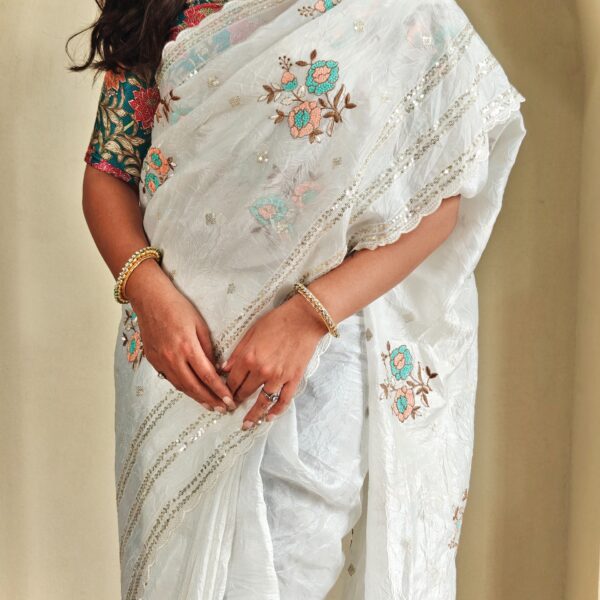 White Premium crush organza Saree